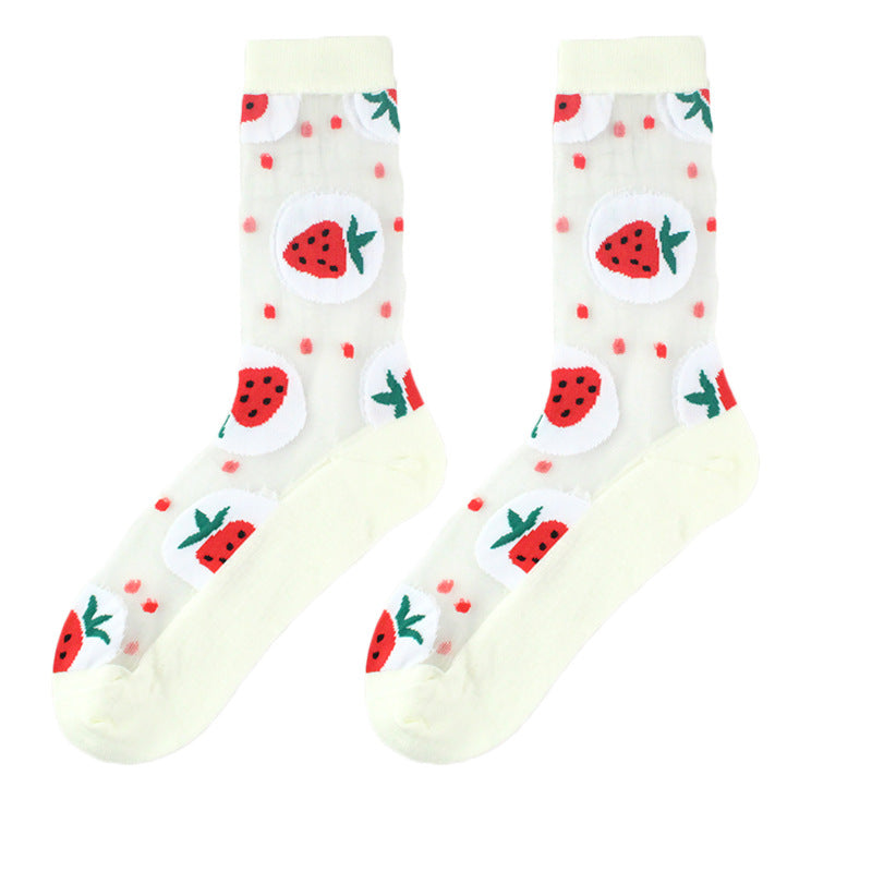 Thin Mid Tube Fashion Style Flower Forest Glass Stockings