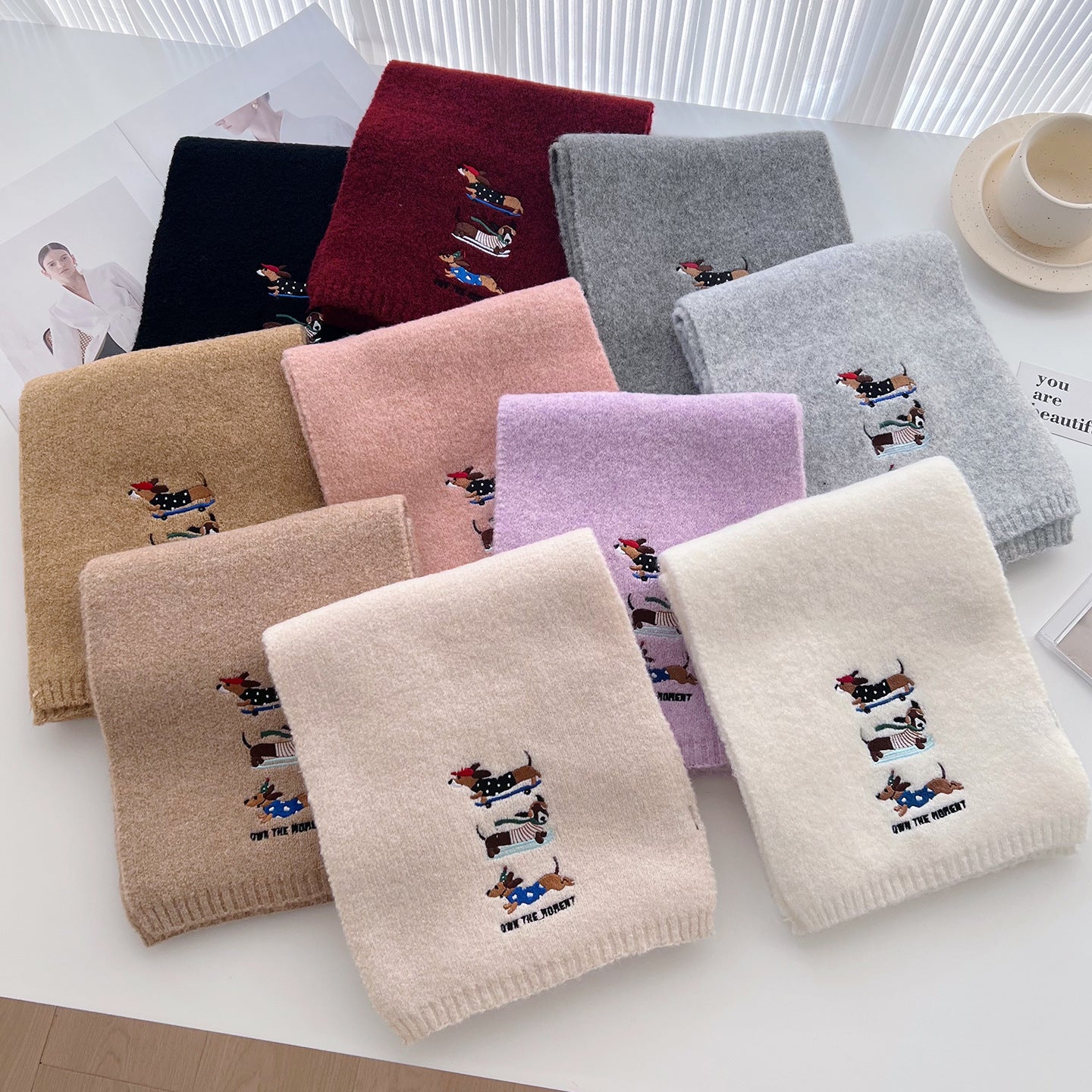 Sausage Dog Embroidered Scarf For Men And Women