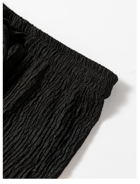 Black Textured Loose Drawstring Pants
