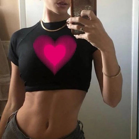 Kortærmet t-shirt til damer, med bar mave, "Hot Girl" outfit top