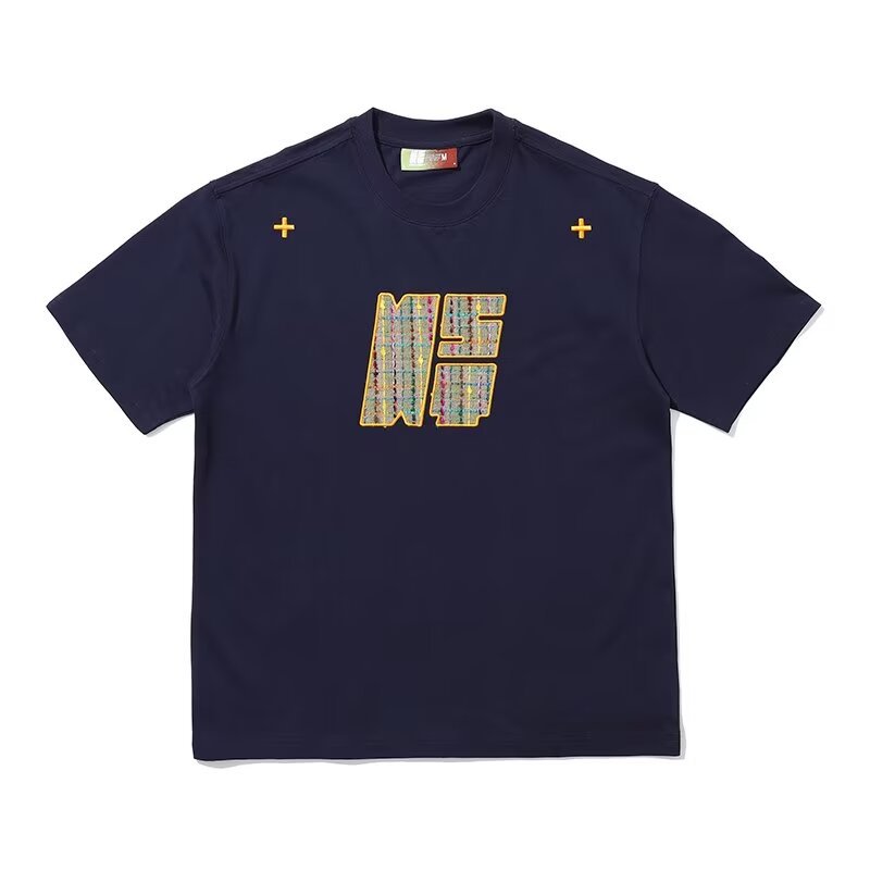 Retro Design Woven Embroidery Loose Short Sleeved T-shirt