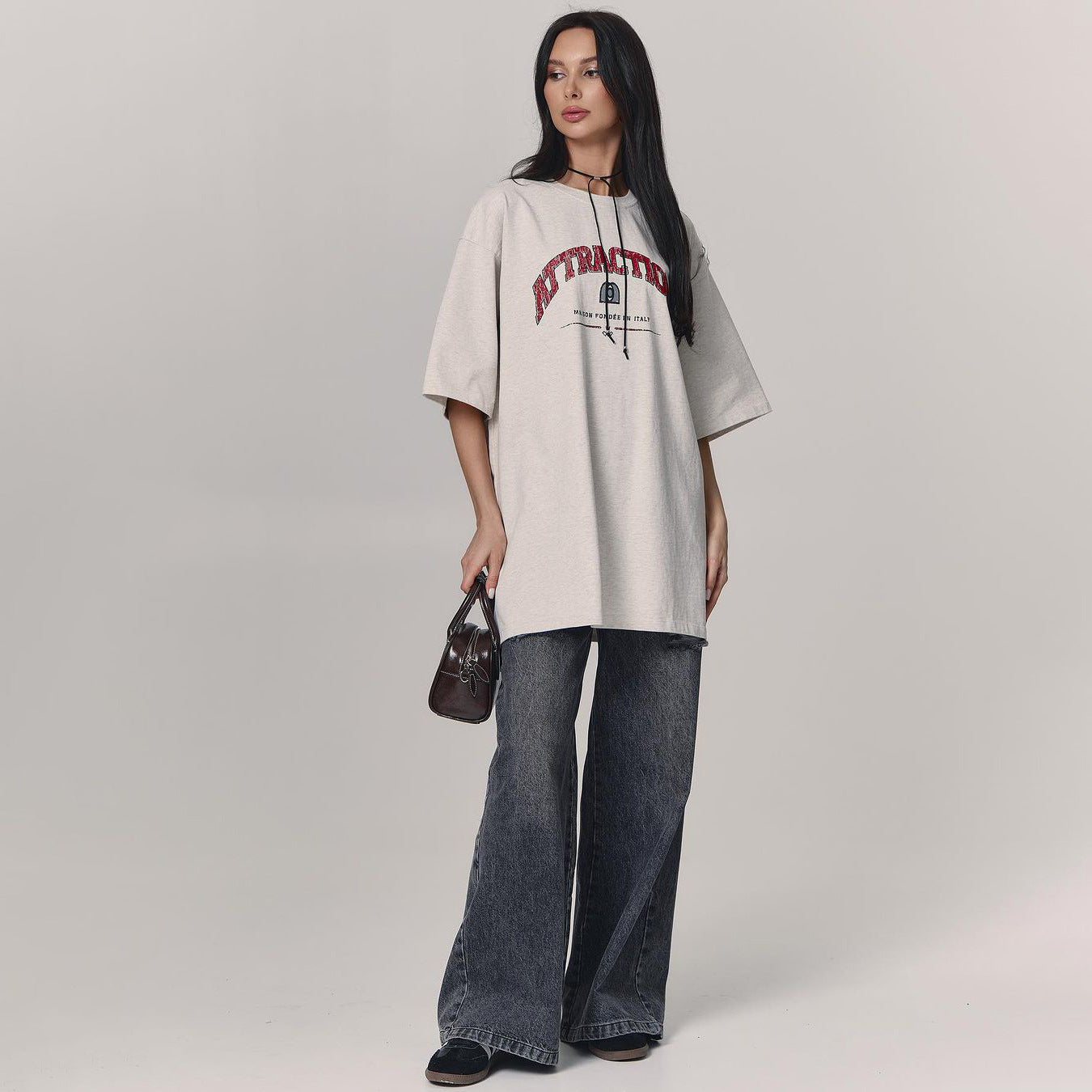 Women's Letter Printed T-shirt Loose Shoulder