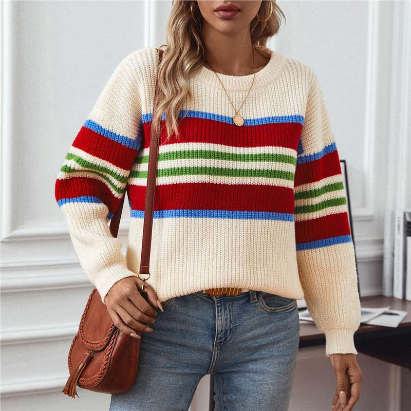 Drizzling Rainbow Striped Pullover Women's Sweater