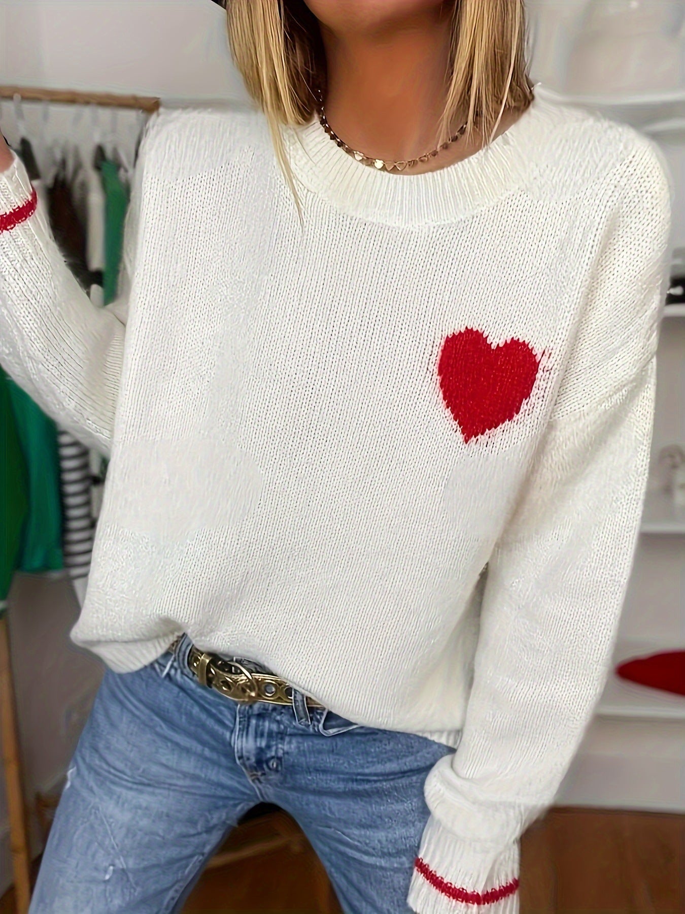 Plus Size Women's Love Round Neck Sweater