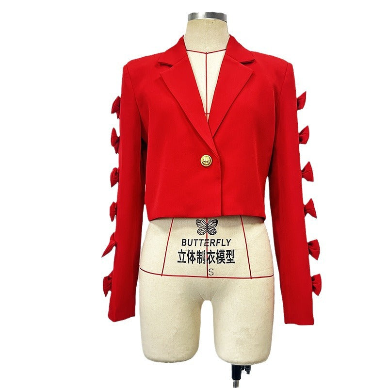 Light Luxury Heavy Industry Bow Special-interest Design Slim Short Coat