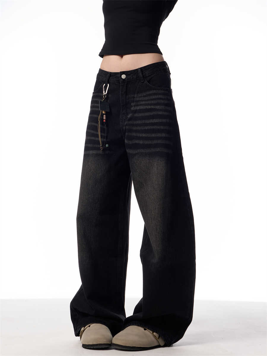 Retro vaskede lige jeans med løse, faldende brede ben