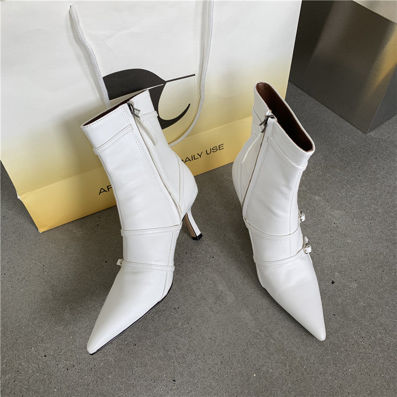 Short Boots Pointed Toe Stiletto Heels French Fashion Casual