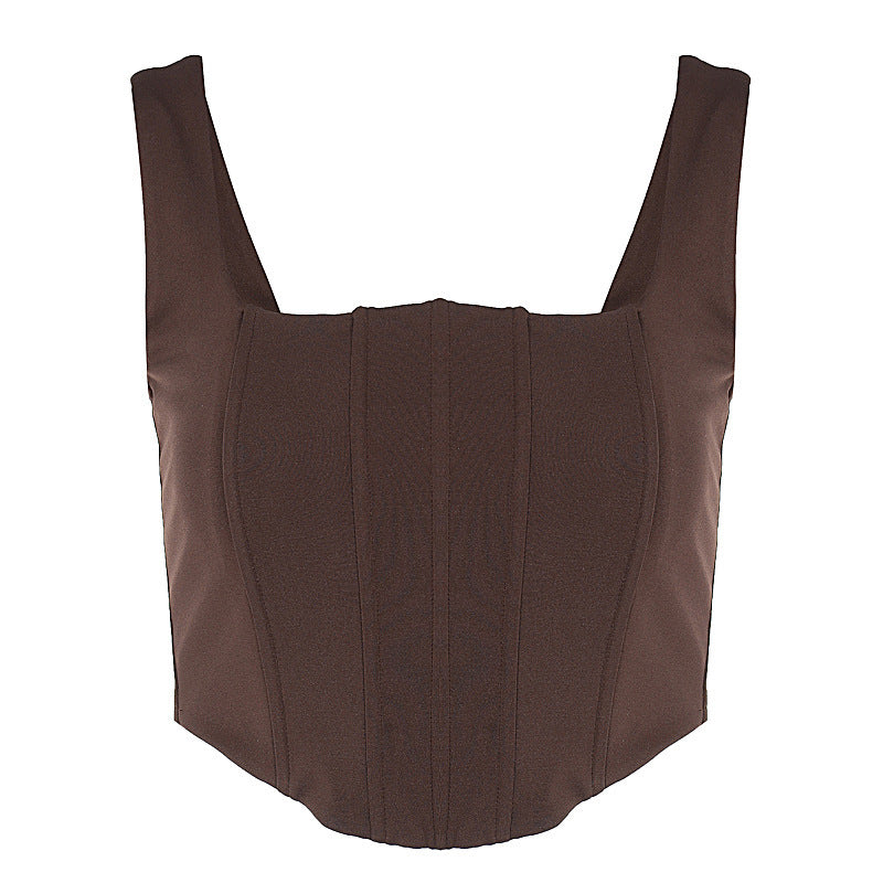 Solid Color Square Neck  Back Slim Short Inner Bottoming Vest Women