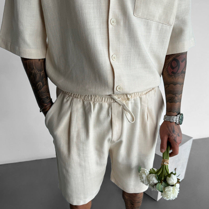 Casual Polo Collar Pocket Design Loose Short Sleeve Shirt Two-piece Set