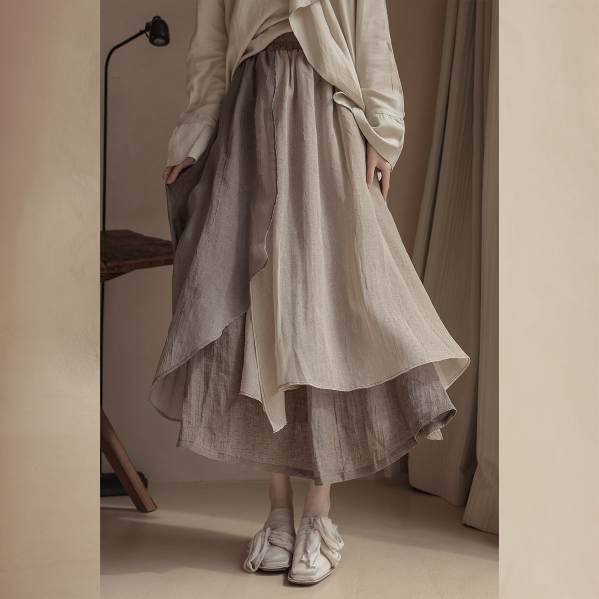 Women's Fashionable Simple V-neck Pullover Irregular Skirt