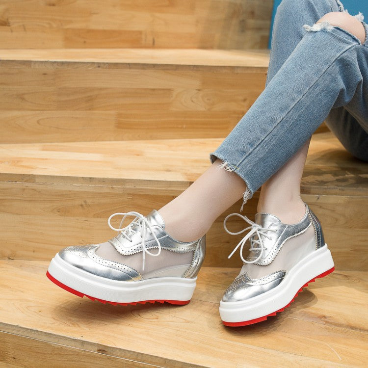 Platform Shoes With Sequins Lace-up