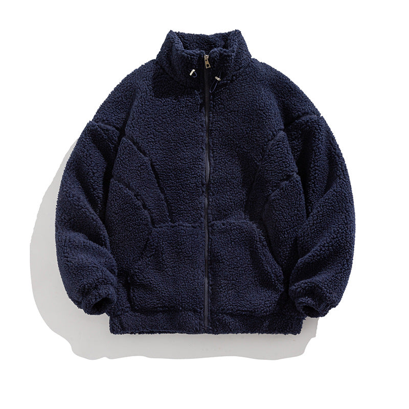 Retro Tide Brand Couple Stand Collar Quilted Lamb Wool Padded Coat