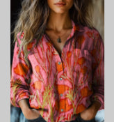 Women's Vintage Floral Texture Print Casual Cotton And Linen Shirt