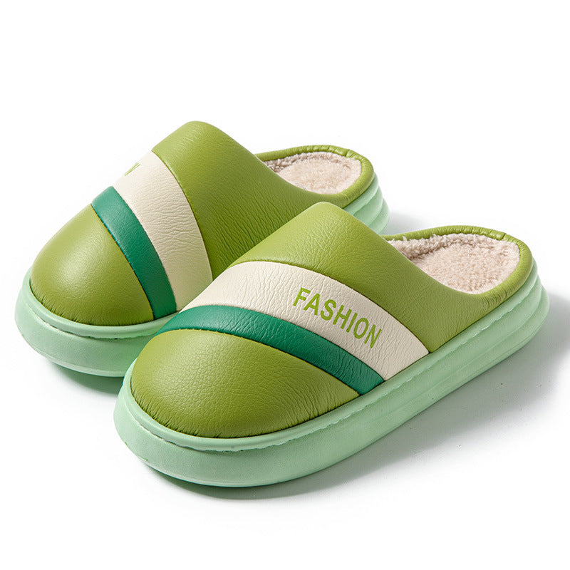 Women's Poop Leather Cotton Slippers