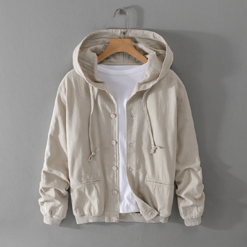 Men's Spring And Autumn Clothing Linen Jacket Hooded Jacket Loose Cotton Linen Men's Top