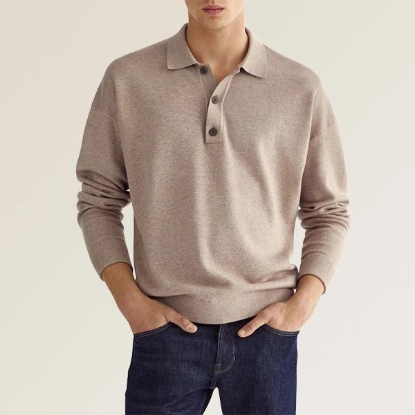 European And American Autumn Long Sleeve V-neck Buttons Men's Casual Jacket Polo Shirt
