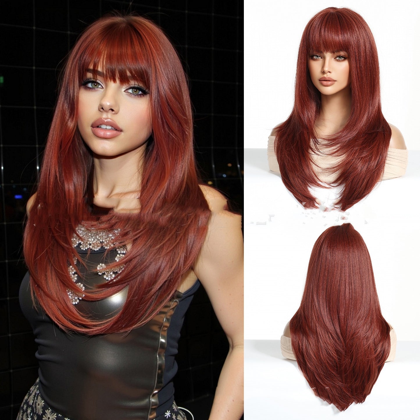 Light Gold Orange Straight Bangs Hair