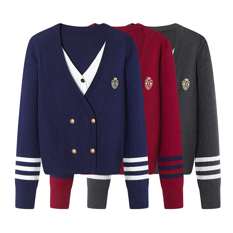 New Preppy Style Age Reduction Fake Two-piece Knitted Women's Sweater