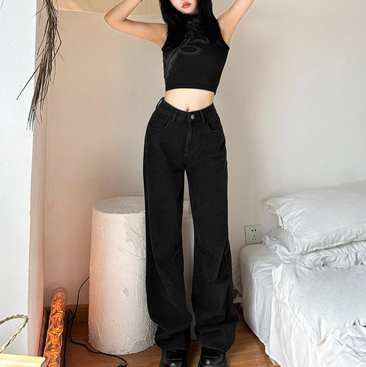 Women's High Waist Straight Wide Leg Printed Slim Jeans
