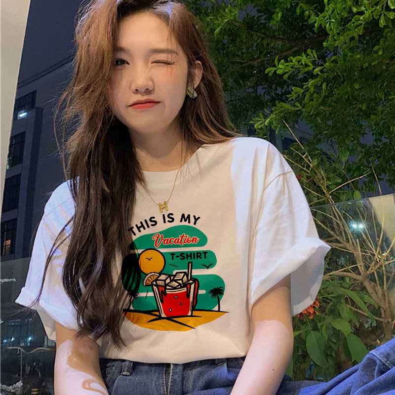 Short-sleeved Women's Clothing Ins Fashion Printing Fashion All-matching