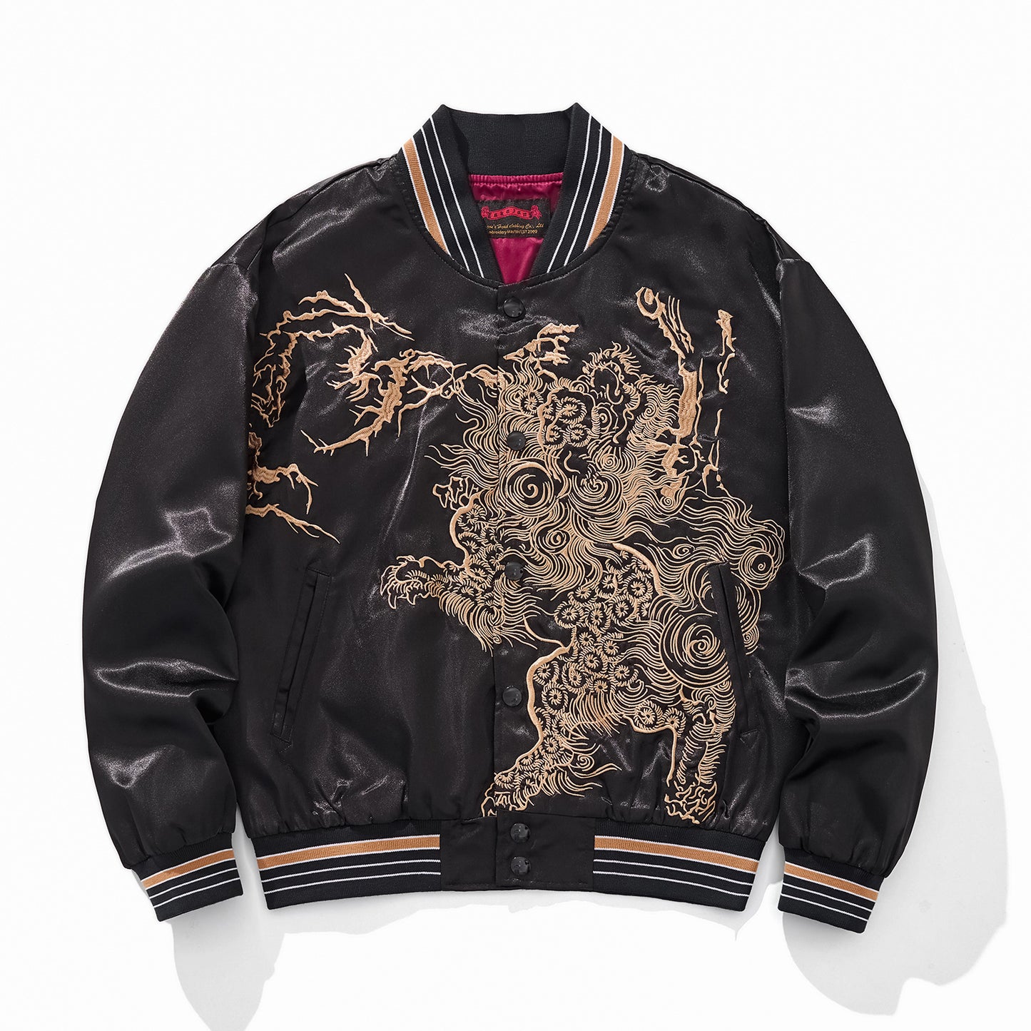 Heavy Duty Embroidered Peony And Kylin Mens Casual Baseball Jacket