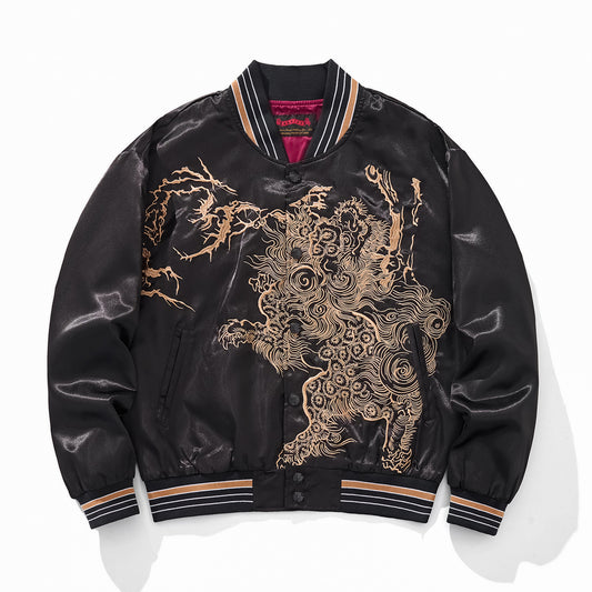 Heavy Duty Embroidered Peony And Kylin Mens Casual Baseball Jacket
