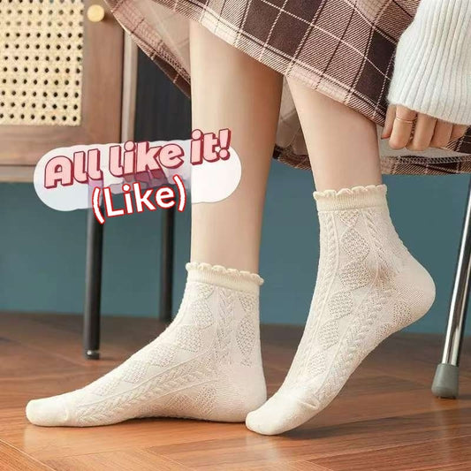 Womens Mid-Calf Solid-Colored Sweat-Absorbent Breathable All-Match Socks
