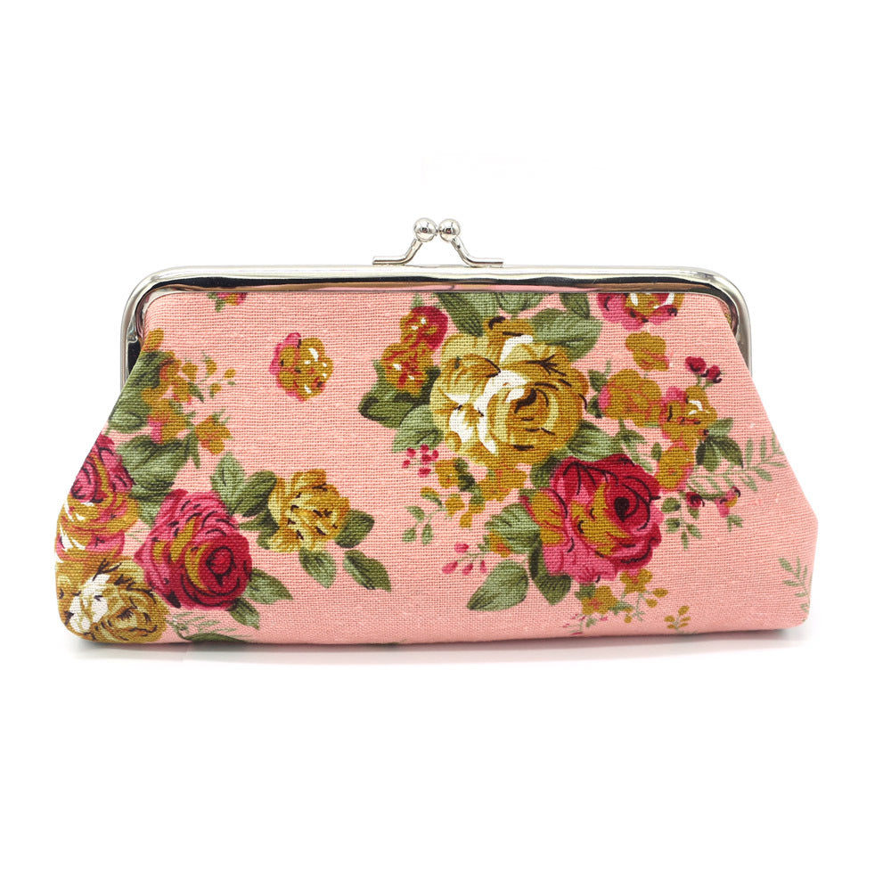 Women's Fabric Wallet Long Rose Canvas Coin Purse