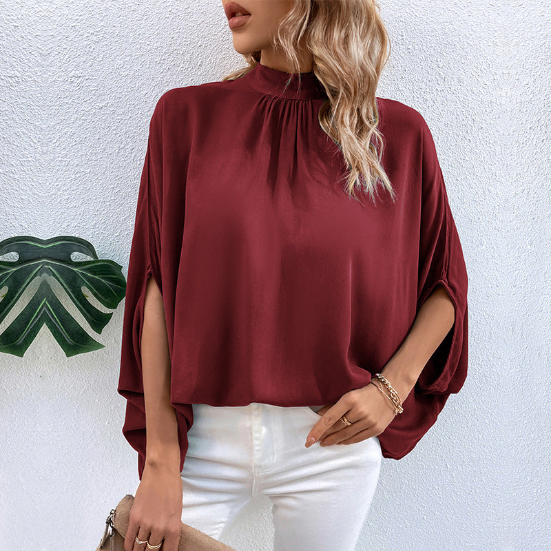 European And American-style Irregular Lace-up Half-turtleneck Shirt