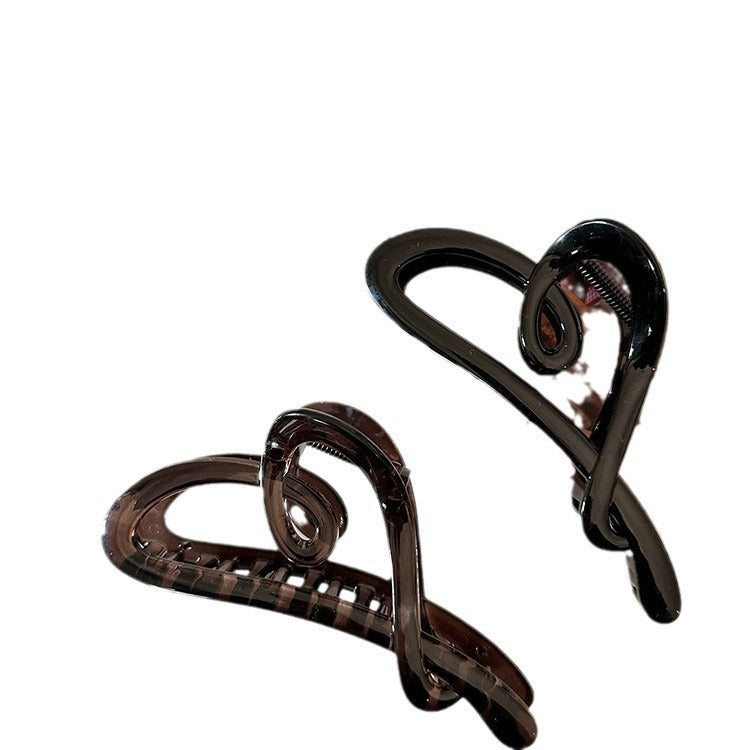 Elegant Matte Black Heart-shaped Hair Clip For The Back Of The Head