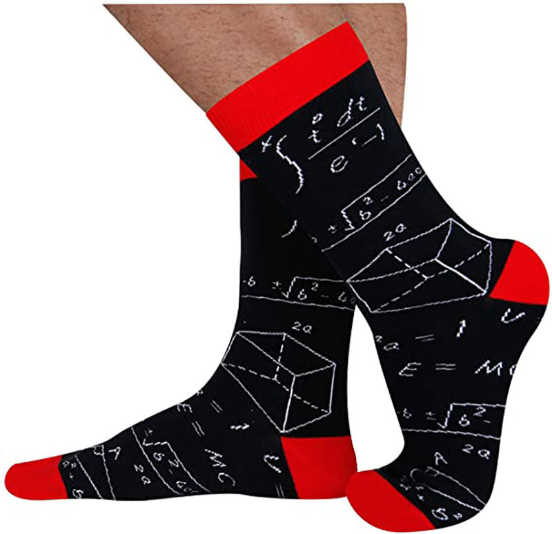 Fashion Colorful Math Printing Cotton Middle Tube Socks