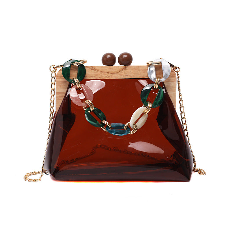 Fashion Transparent Portable Bucket Chain Messenger Women's Bag