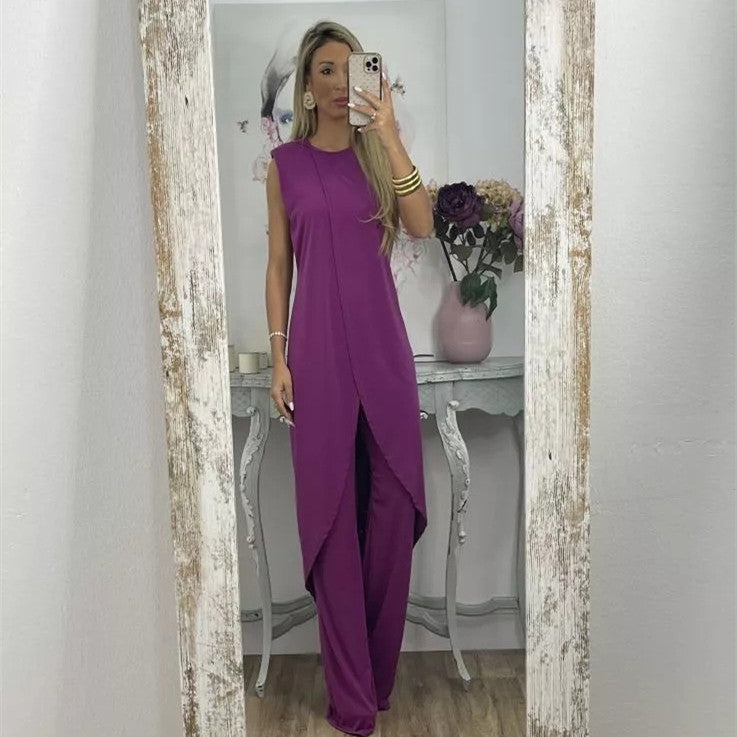 Women's Summer New Casual Sleeveless Loose Round Neck Trousers Two-piece Set