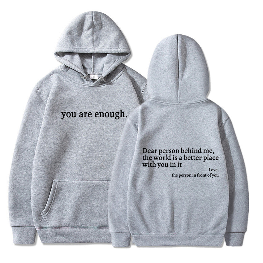 Letter Printing Drawstring Fleece-lined Hoodie