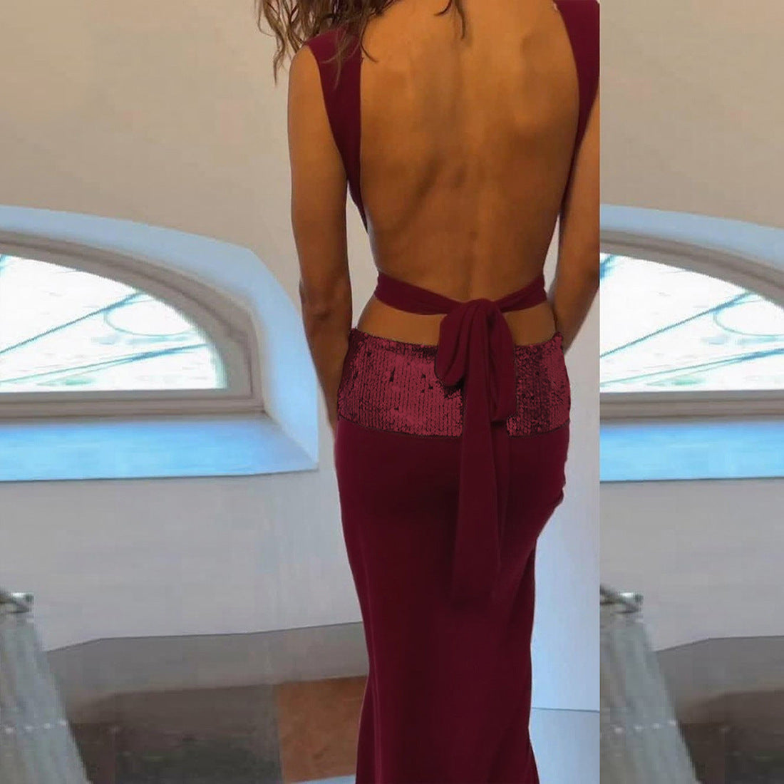 And Elegant Backless Top Paired With A Patchwork Maxi Skirt