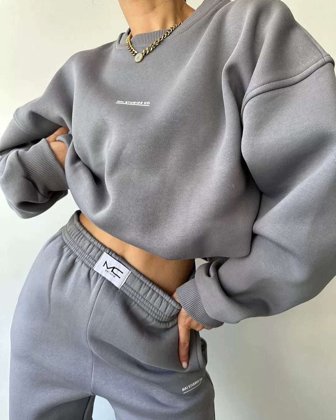 Fashion Casual Round Neck Sweatshirt Pants Set