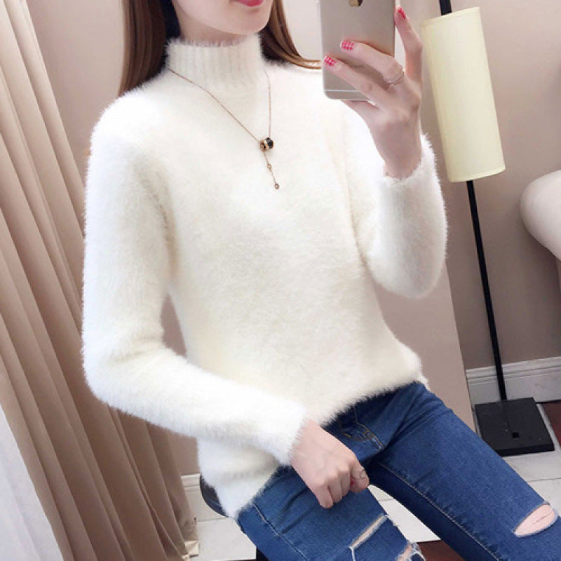 Minkpels Kort Halv Turtleneck Sweater til Efterår og Vinter