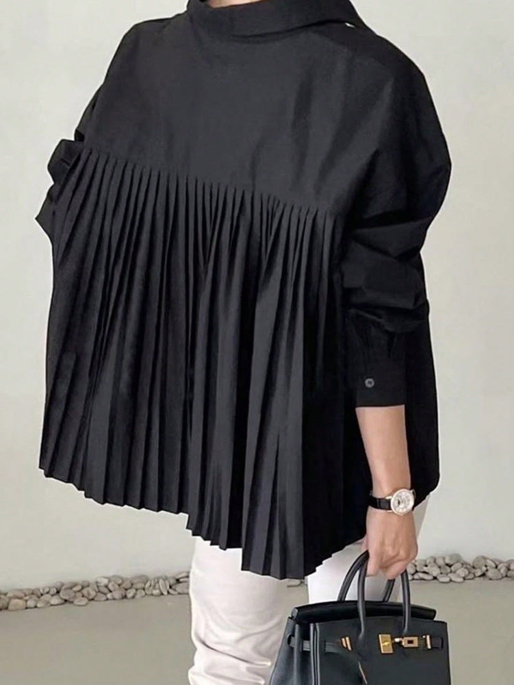 Loose Ruffled Asymmetrical Niche Blouse With Flared Hem