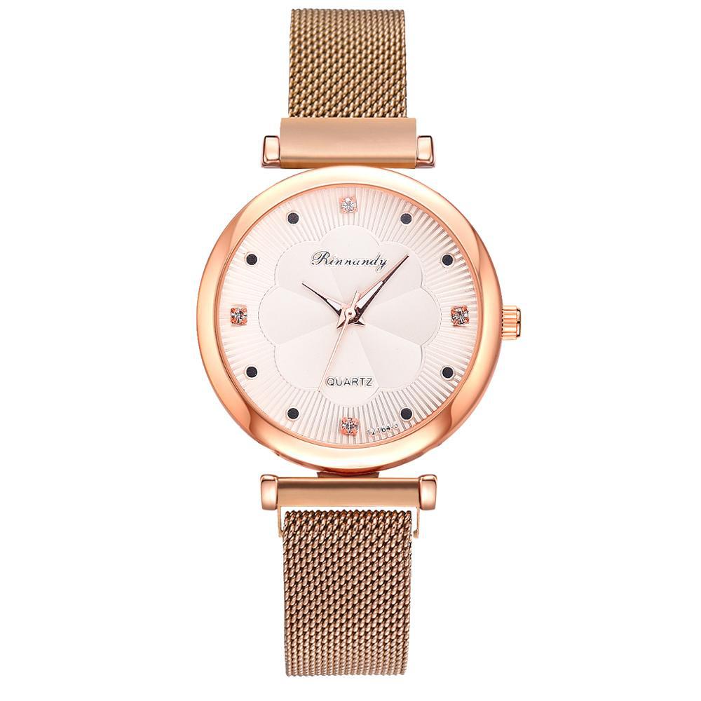 Casual Flower Dial Alloy Mesh Strap Quartz Watch
