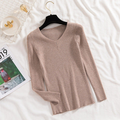 Women's Slim-fit Long-sleeved Pullover Skinny V-neck Sweater