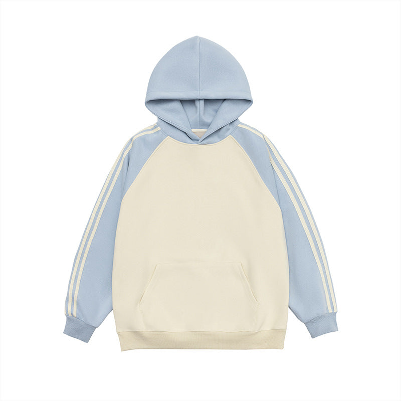 Herre- og dame-stribet kontrastfarve syet raglan-top