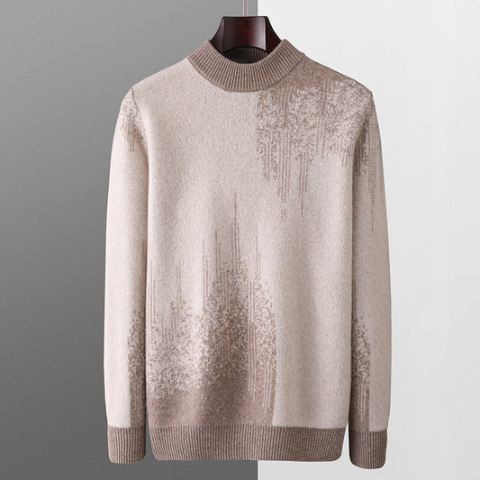 Round Neck Men's Pure Wool Color Contrast Bottoming Shirt