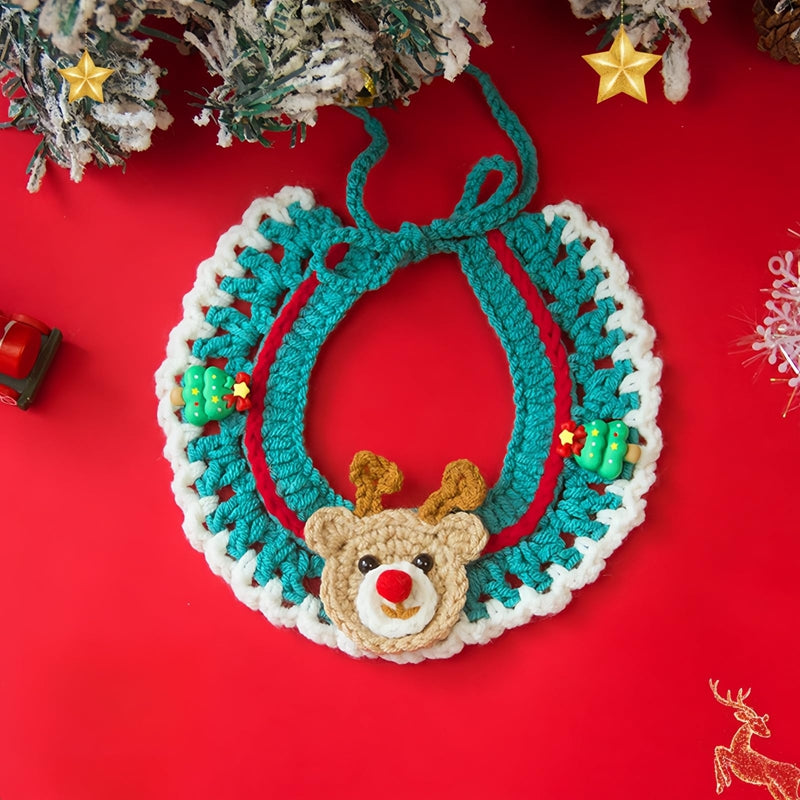 Adjustable Christmas Knit Pet Collar, Crochet Elk Pattern For Cats, Dogs & Pets, Comfortable,Stylish,
