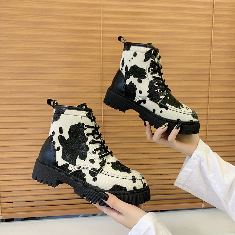 Women's Fashion Round Toe Lace-up Square Heel Platform Martin Boots