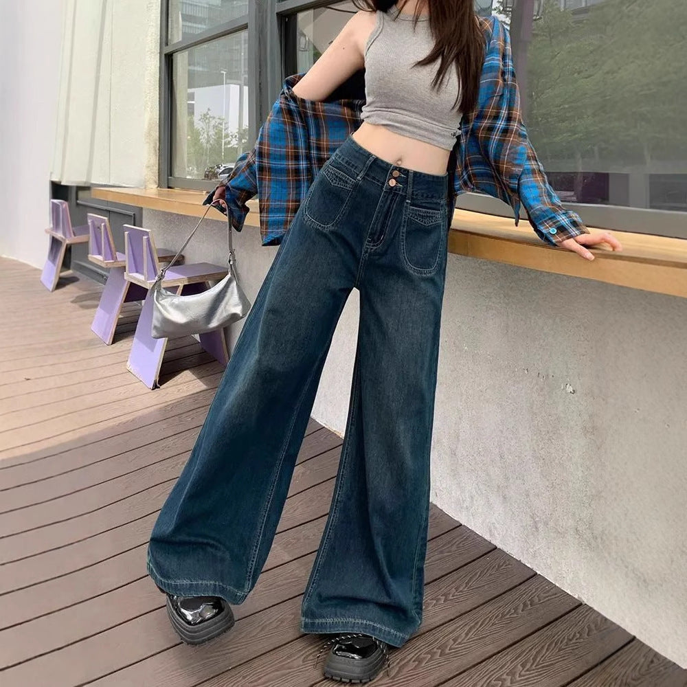 Mørkeblå Straight-leg Jeans til Kvinder