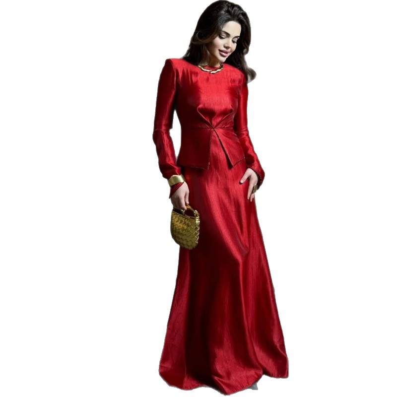 Womens Stylish Figure-hugging Long-sleeve Crew-neck Dress