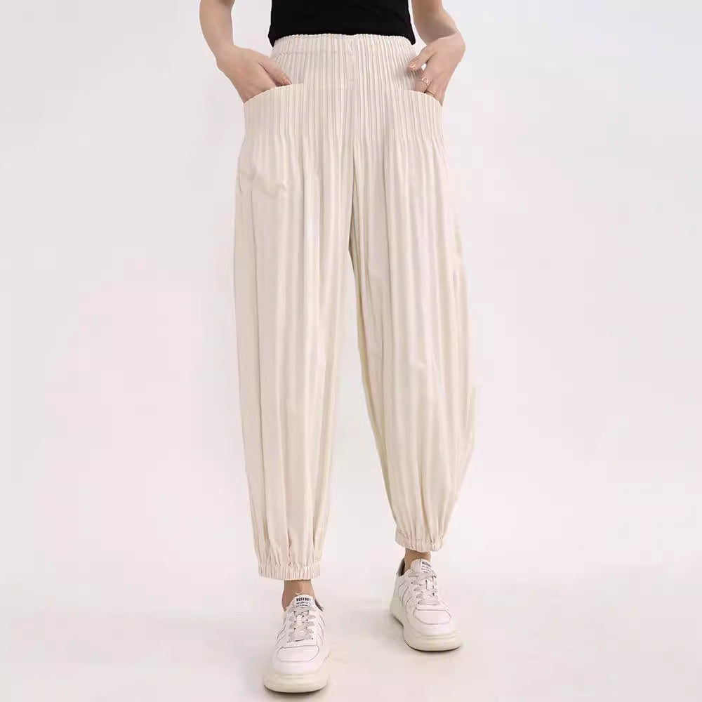 Pleated Overalls Women's Casual Versatile Design Sense Elastic Waistband Slimming Harem Skinny Pants