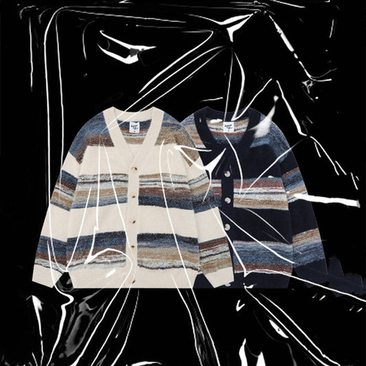 Men's Rainbow Striped Gradient Sweater Cardigan