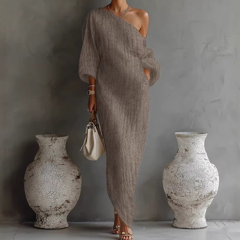 Womens Off-Shoulder Loose Resort-Style Dress