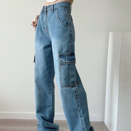 Damejeans med store lommer, straight fit